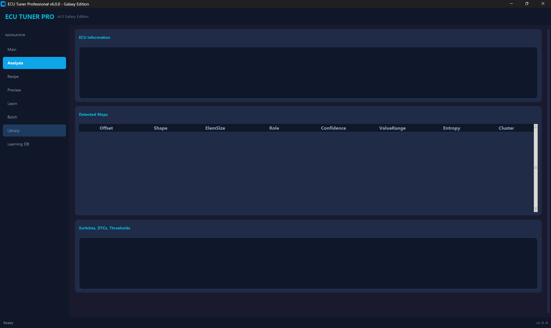 Analysis tab showing ECU detection and map identification